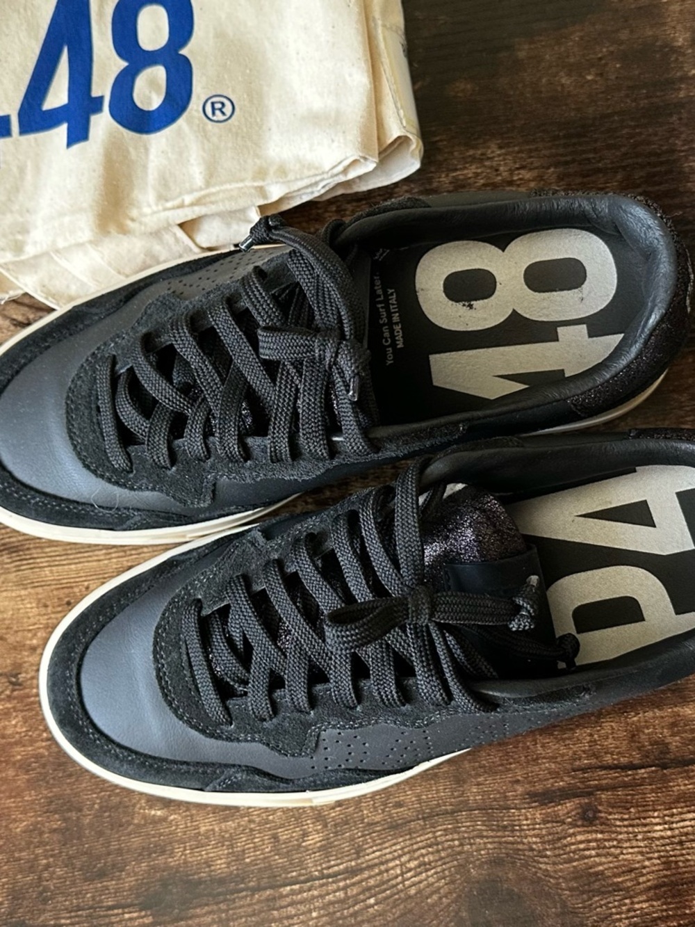 P448 women's Black Leather & Suede Low-Top Sneakers